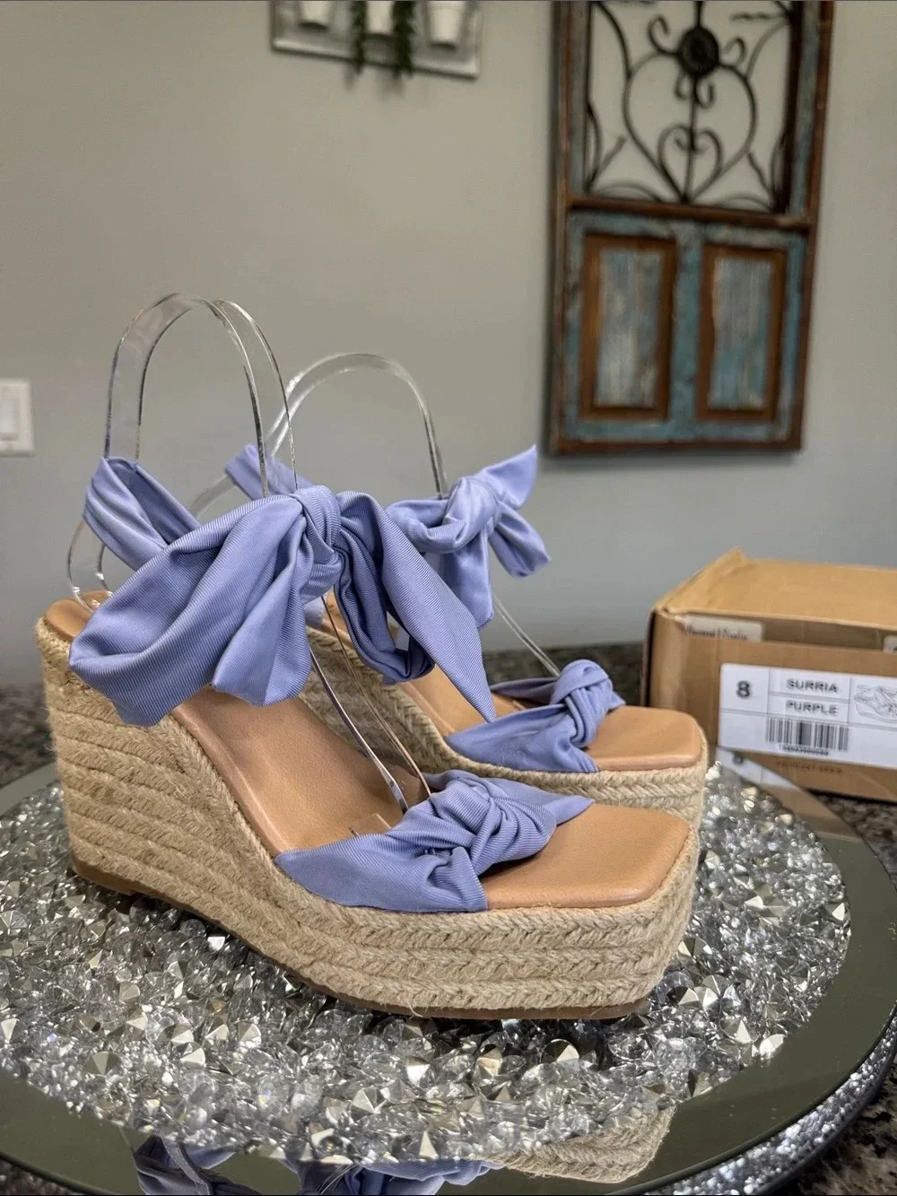 Journee Collection Surria purple Lavender Bow Espadrille Wedge Sandals NEW 8